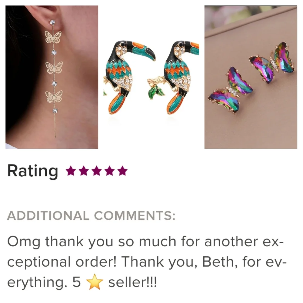 SEE OTHER COLORS Butterfly Earrings Green Rhinestones Gold Tone Setting - Picture 4 of 9